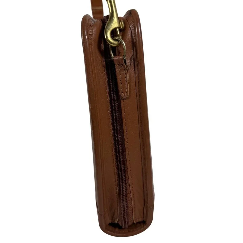 1990s FRANKLIN COVEY Crossbody Brown Leather Zip Around 7-Ring Planner 12215 USA